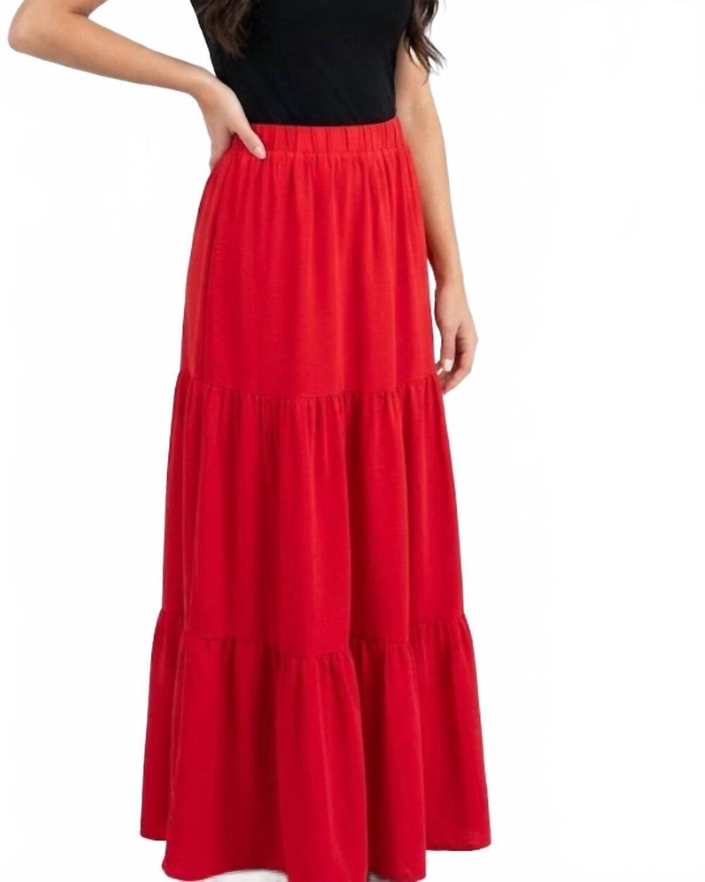 NEW TIMING strawberry sway maxi skirt in red